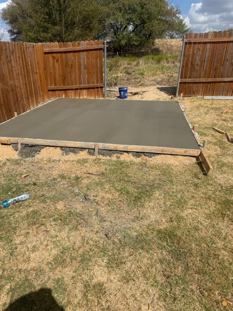 Freshly finished rectangular concrete slab